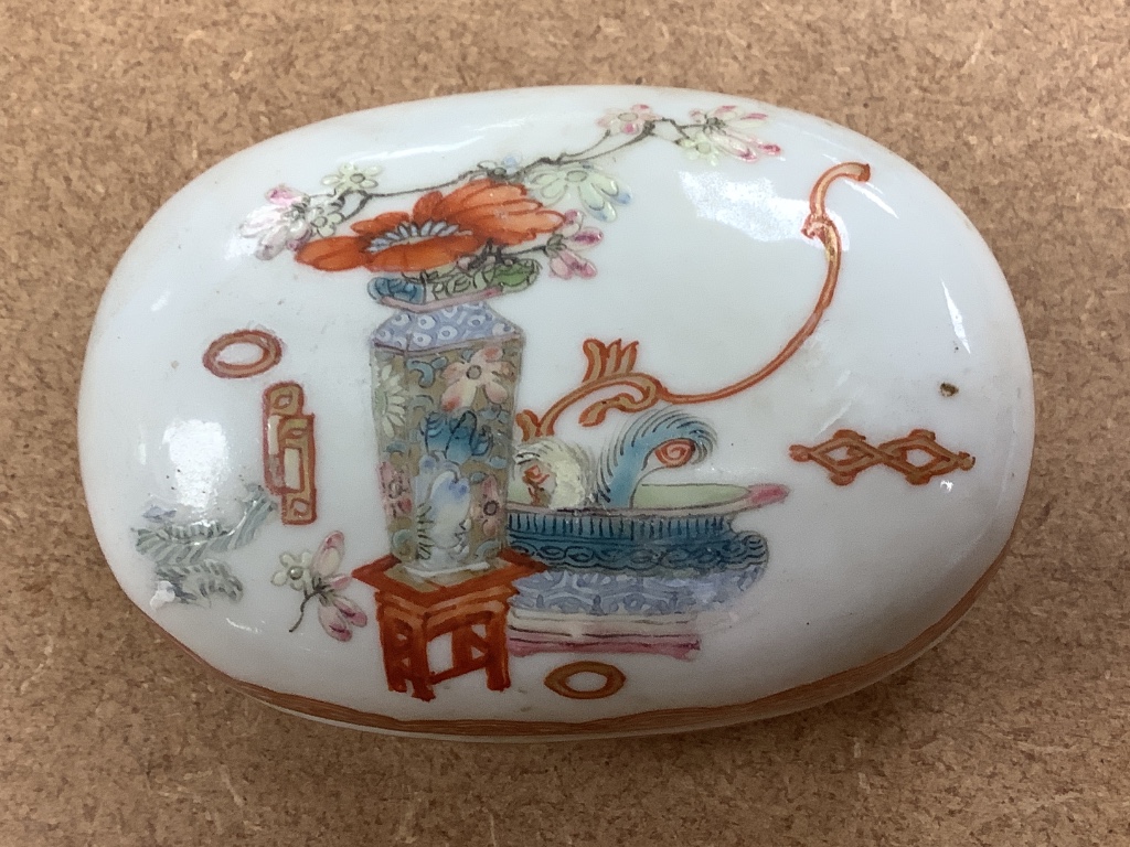 A Chinese famille rose seal paste box and an oblong box and cover, both Republic period